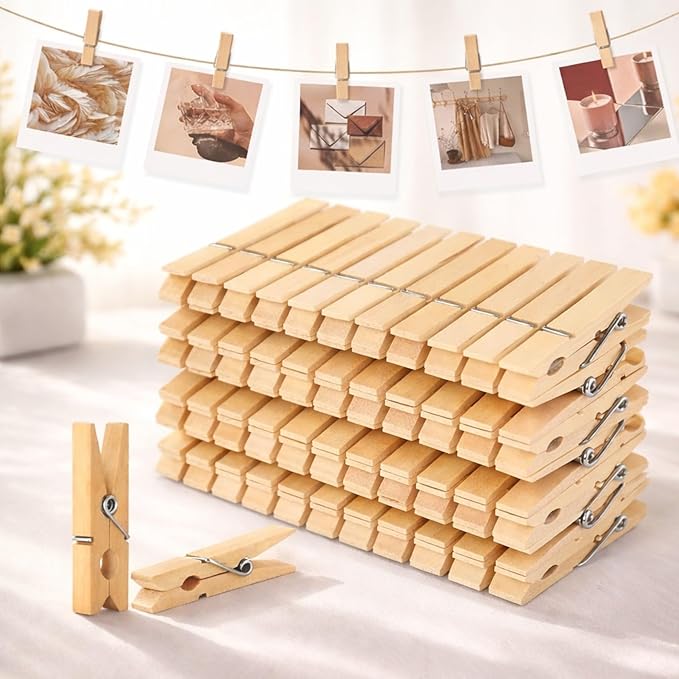 Bamboo Cloth Clips for Drying Clothes (Pack of 20)