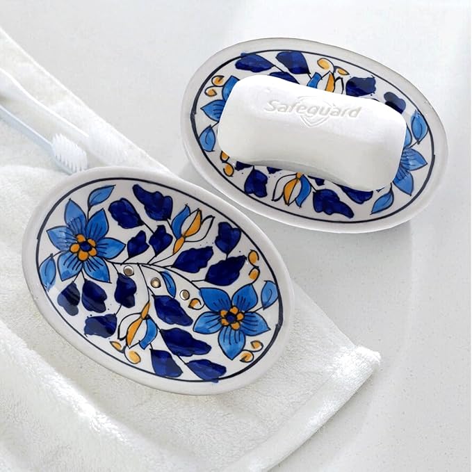 Hand Painted Flower Design Ceramic Soap Dish Tray